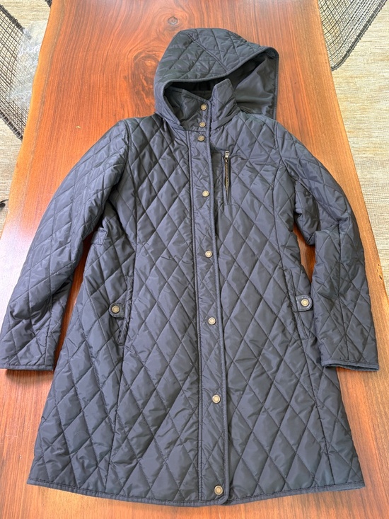 Lauren Ralph Lauren Quilted Hooded Coat — Black Size Small - Picture 2 of 8